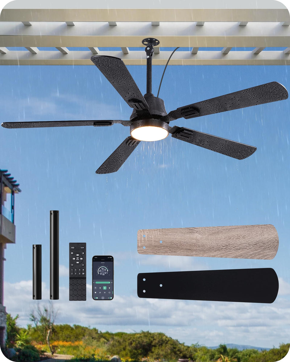 EDISHINE 52-inch outdoor ceiling fan with light cools patios with a stylish black finish