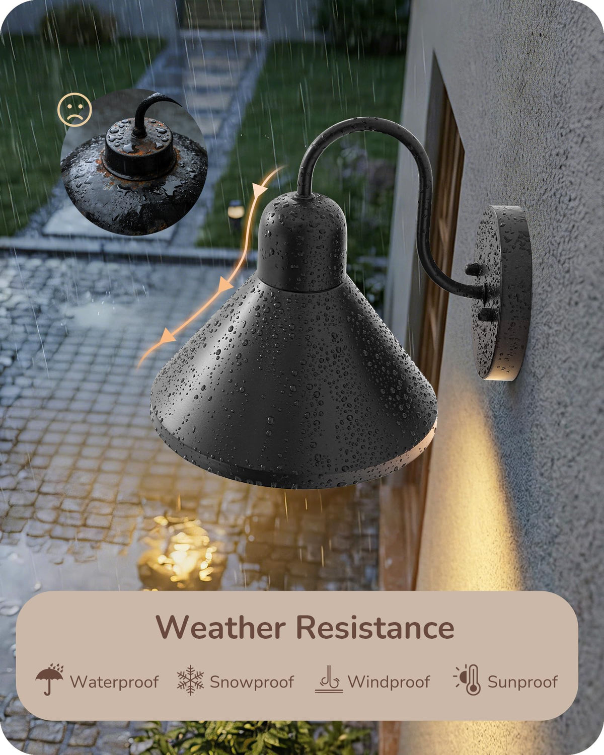 EDISHINE 8in gooseneck barn light with arched top enhances entryway ambience