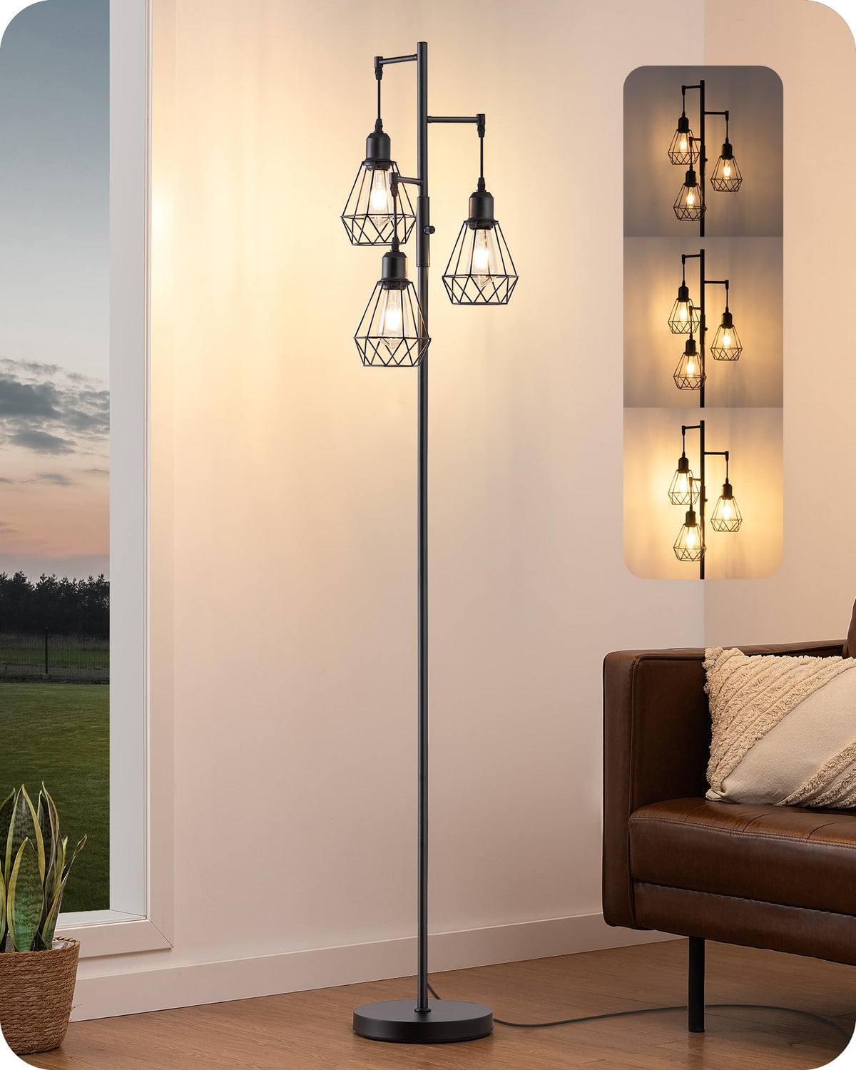 EDISHINE black floor lamp complements modern decor.