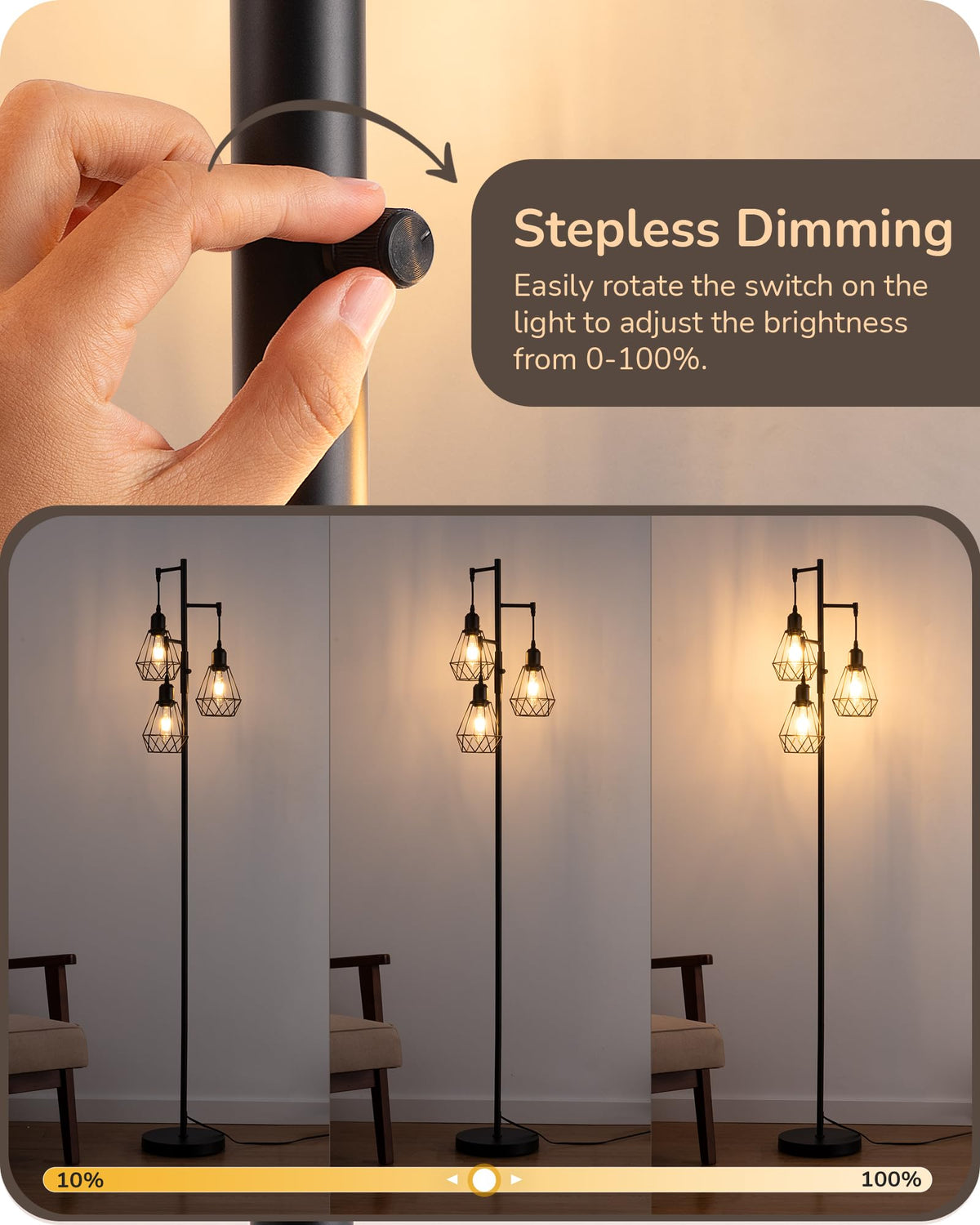 EDISHINE black floor lamp with weighted base ensures stable position.