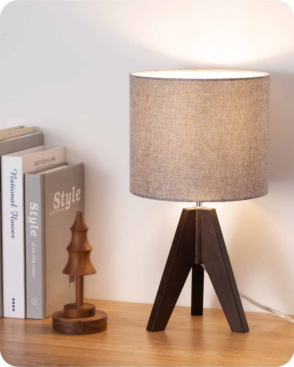 EDISHINE boho small table lamp with walnut tripod in a cozy living area