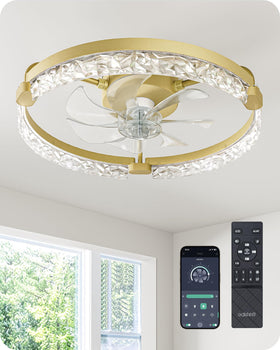 EDISHINE 20in front view of fan with integrated light for stylish airflow.