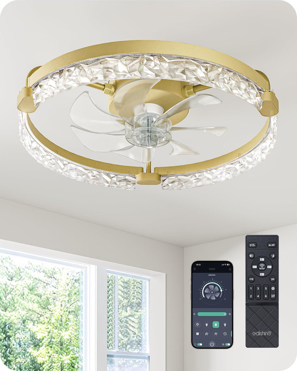 EDISHINE 20in front view of fan with integrated light for stylish airflow.