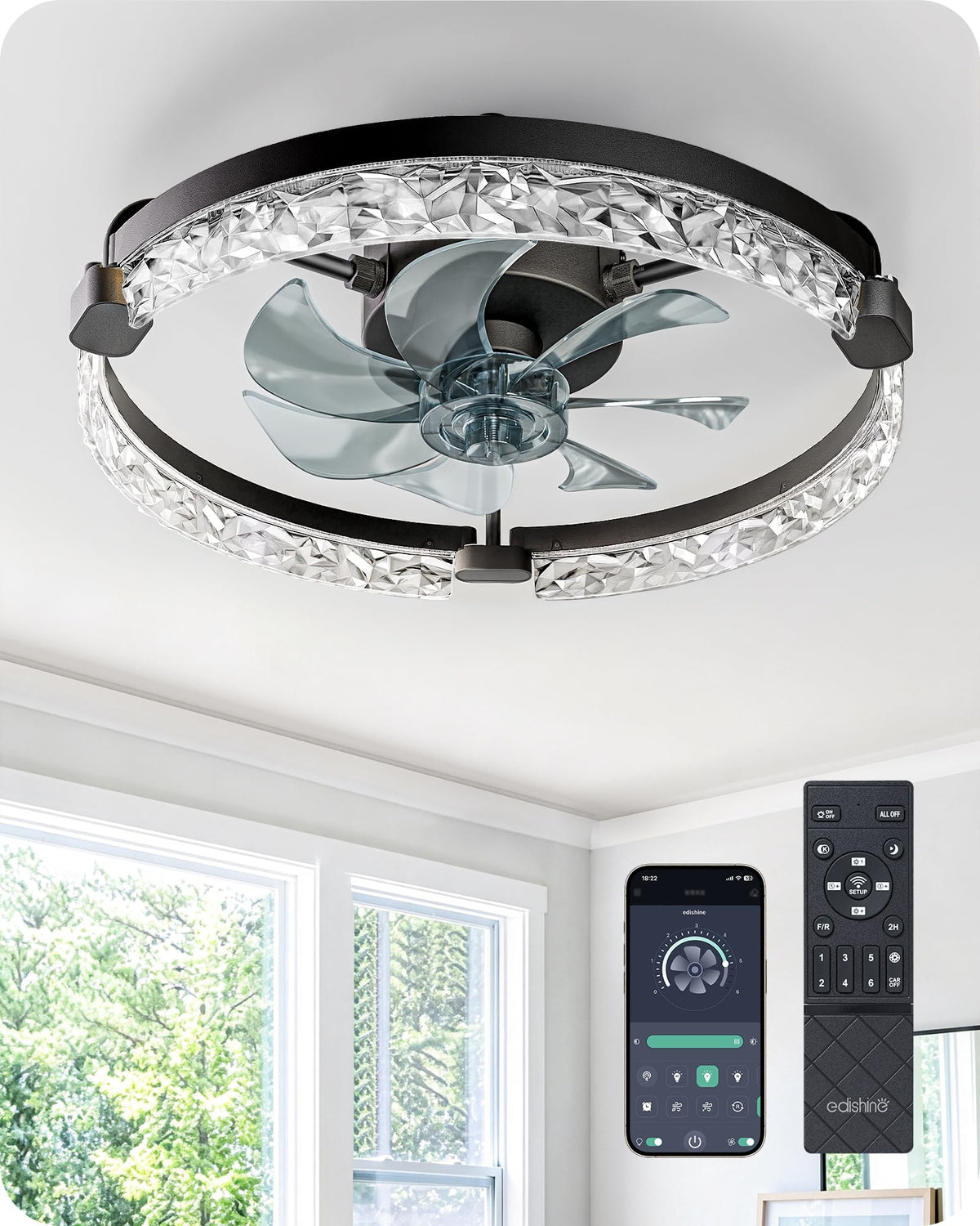 EDISHINE ceiling fan lights with remote for easy breeze and lighting control.
