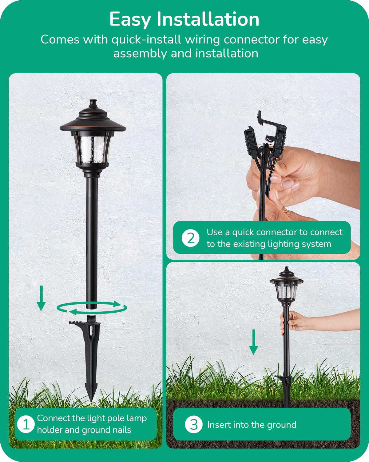 EDISHINE connectors and stakes kit enables quick, tool-free installation.