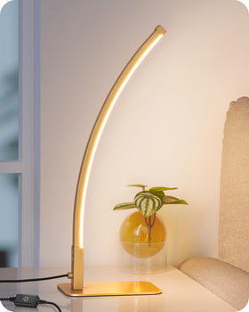 EDISHINE curved LED table lamp with curved silhouette and wide illumination for bedside use
