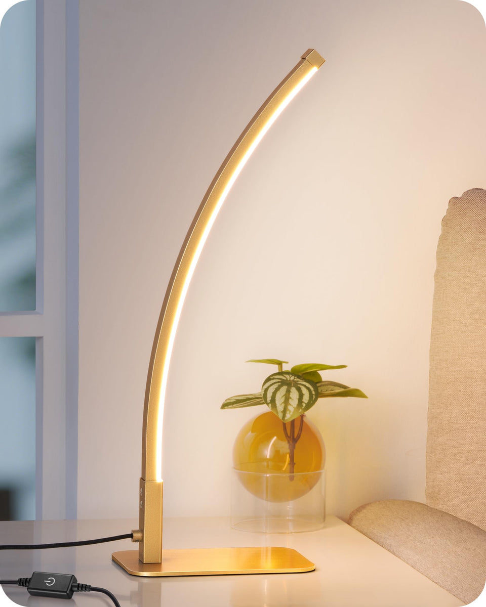 EDISHINE curved LED table lamp with curved silhouette and wide illumination for bedside use