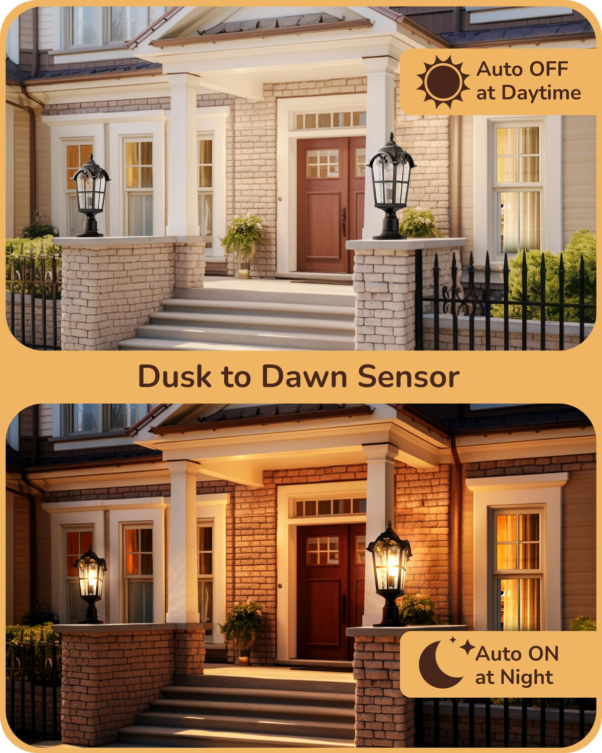 EDISHINE dusk-to-dawn post light bulb port enables easy bulb changes.
