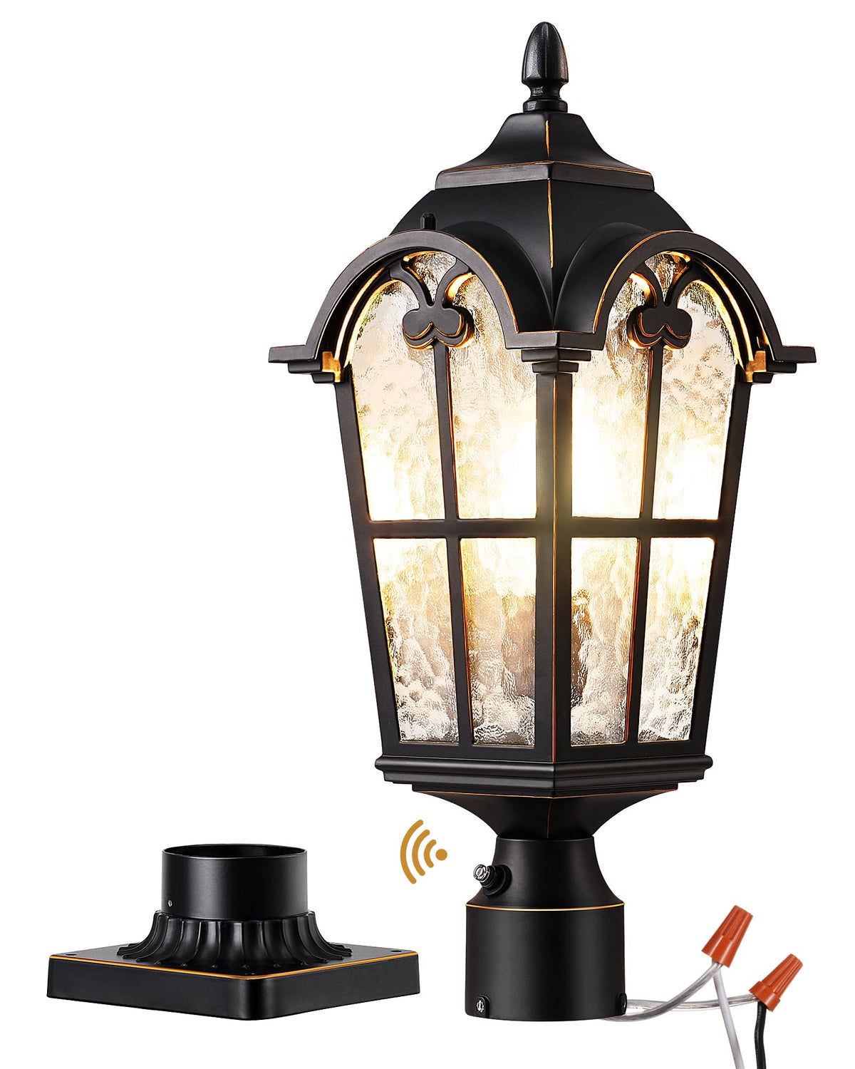 EDISHINE dusk-to-dawn post light front view enhances curb appeal and safety.