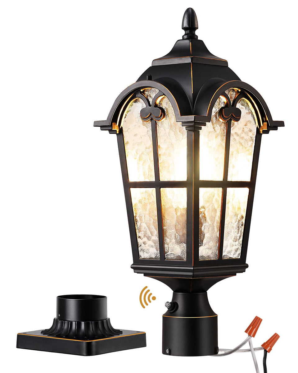EDISHINE dusk-to-dawn post light front view enhances curb appeal and safety.