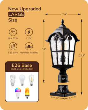 EDISHINE dusk-to-dawn post light side view highlights durable weatherproof housing.