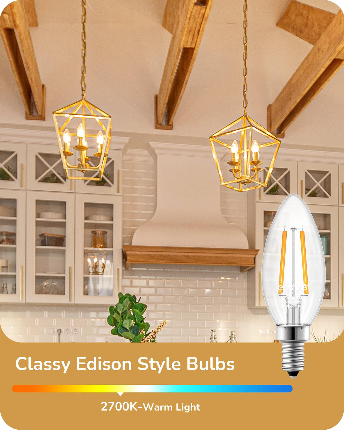 Close-up of decorative filaments showing vintage charm and smooth dimming with EDISHINE