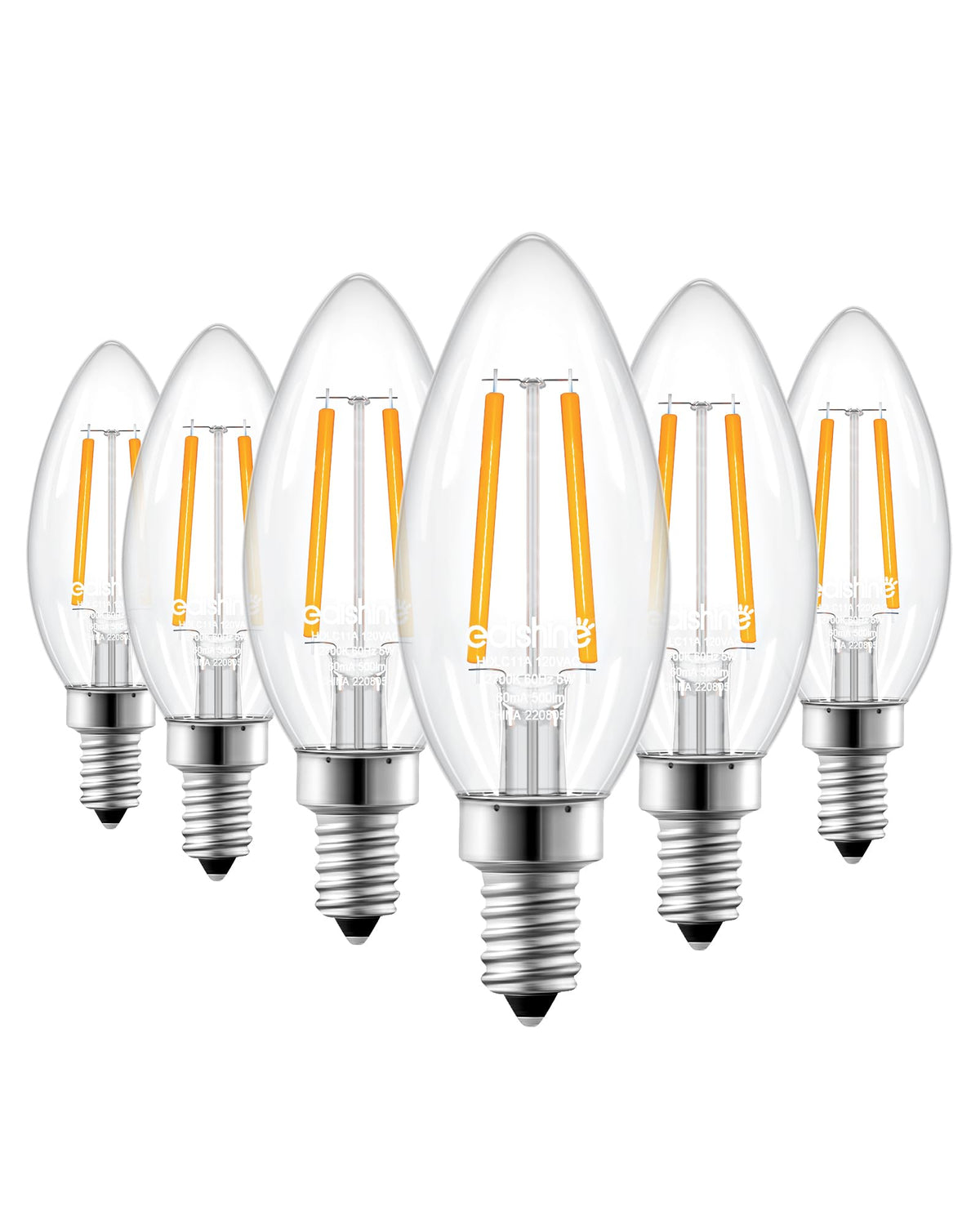 EDISHINE E12 LED candle bulb with glass filaments on a chandelier for elegant ambience