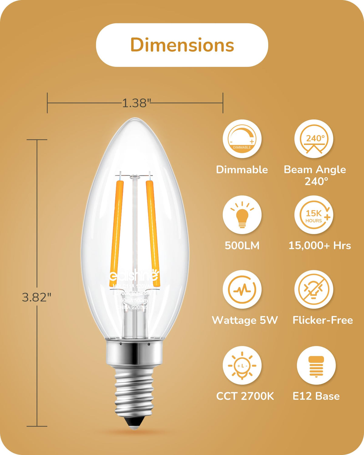 Long-lasting EDISHINE LED bulb with 15,000 hour life reduces replacements