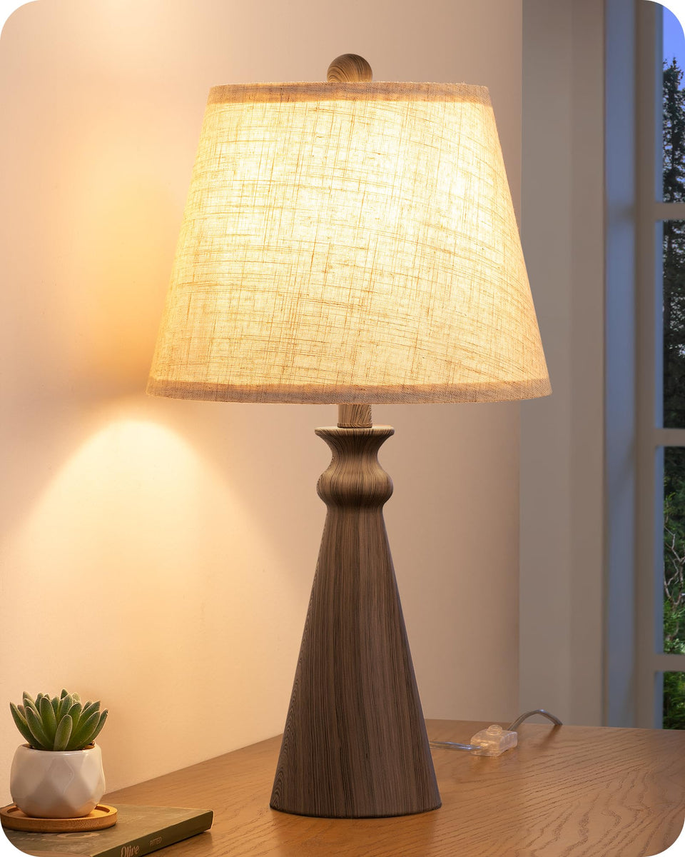 EDISHINE farmhouse table lamp with walnut base, adding warm rustic charm to any room.