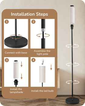 EDISHINE floor lamp assembly diagram demonstrates quick, tool-free setup.