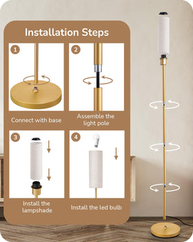 EDISHINE floor lamp gold finish adds a luxe touch to bedroom or office.