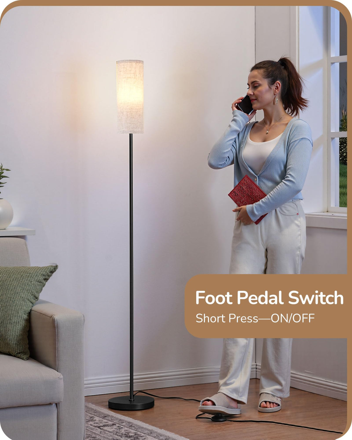EDISHINE floor lamp in a living room demonstrates gentle, versatile illumination.