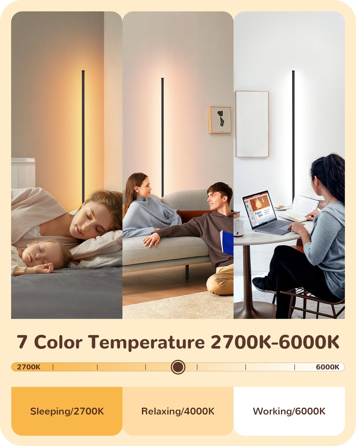 EDISHINE floor lamp shade close-up highlighting modern design and ambient glow