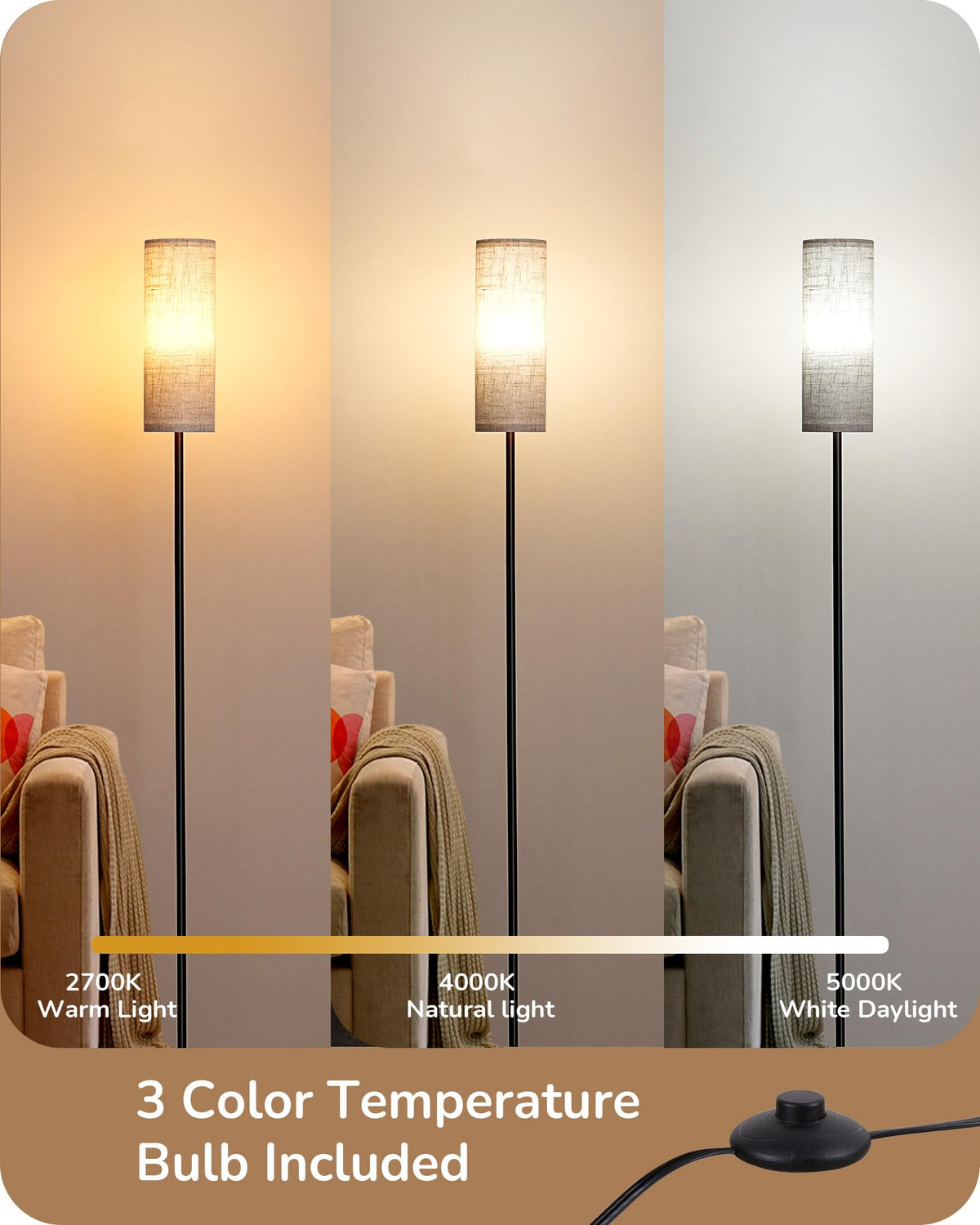 EDISHINE floor lamp shade detail emphasizes clean lines and contemporary style.
