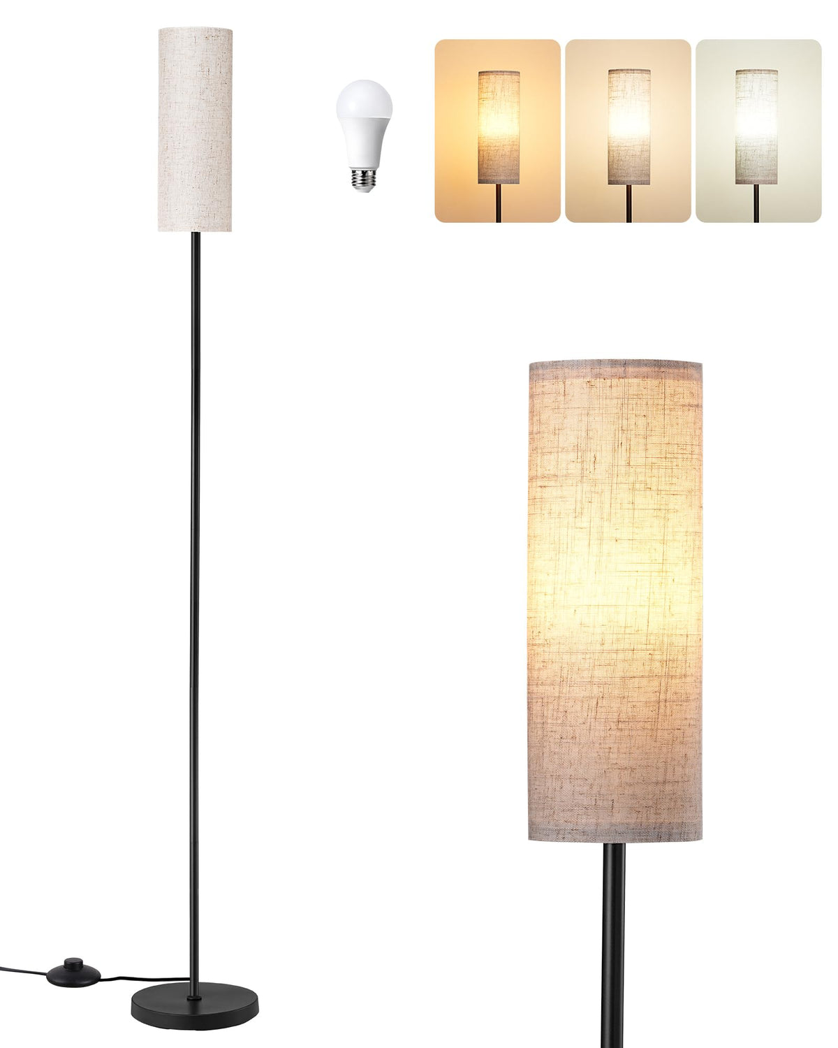 EDISHINE floor lamp height adjustment supports sofa or desk arrangements.