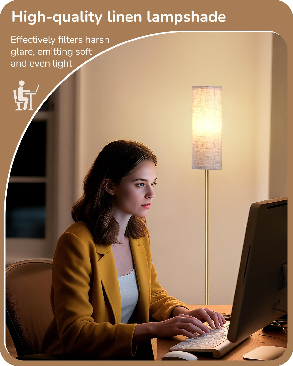 EDISHINE floor lamp showing three-color LED for warm, neutral, or bright light.