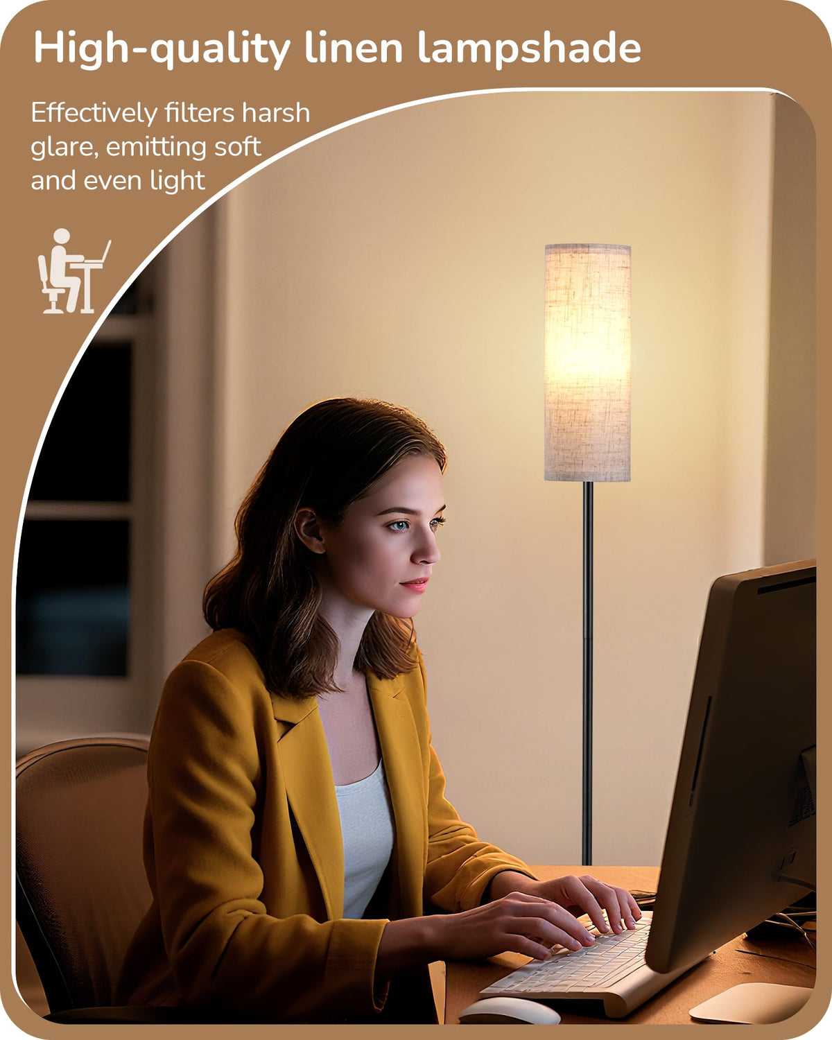 EDISHINE floor lamp tilted view shows slim, space-saving profile ideal for corners.