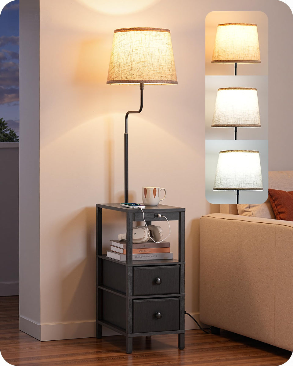 EDISHINE floor lamp with table, front view, compact lighting and surface for essentials