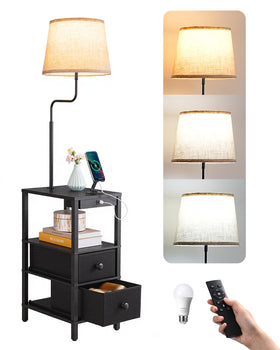EDISHINE floor lamp with table living room ambience, warm glow with functional surface