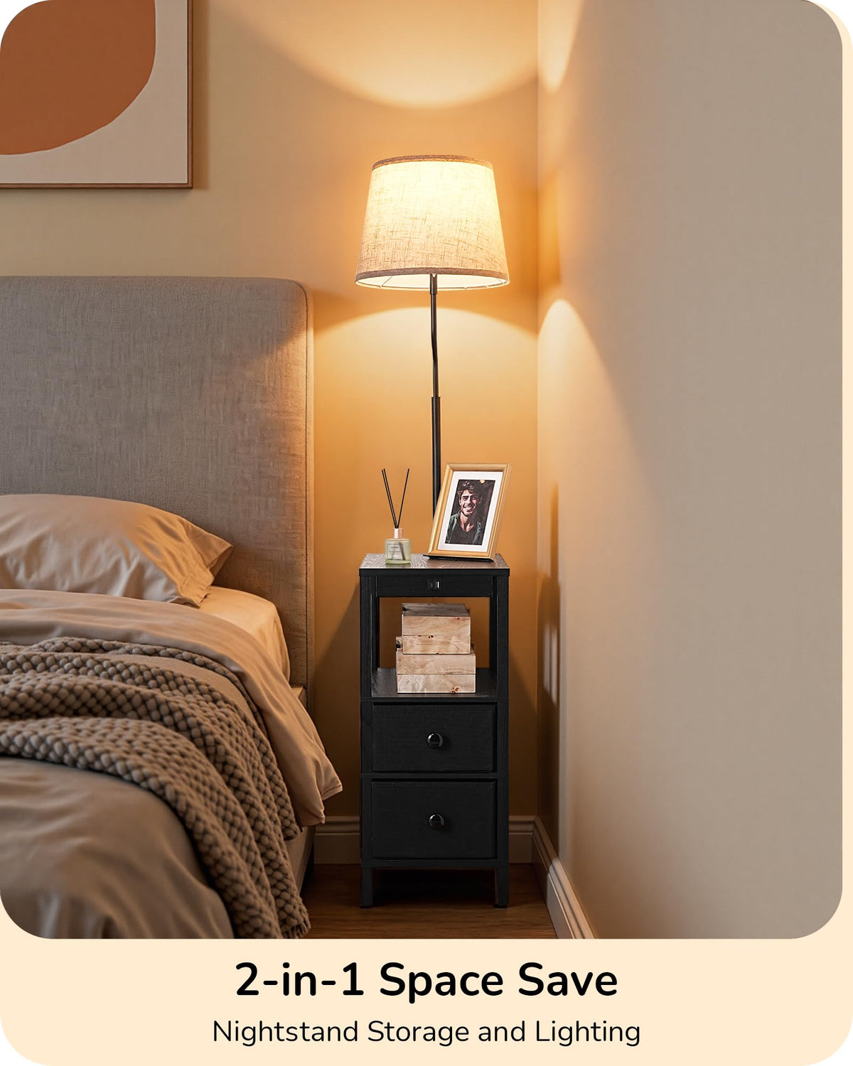 EDISHINE lamp with table fabric drawers, organized storage for books and gadgets