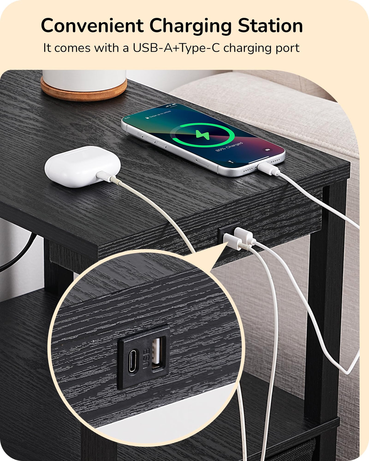 EDISHINE floor lamp with table USB ports, convenient charging beside bed or sofa