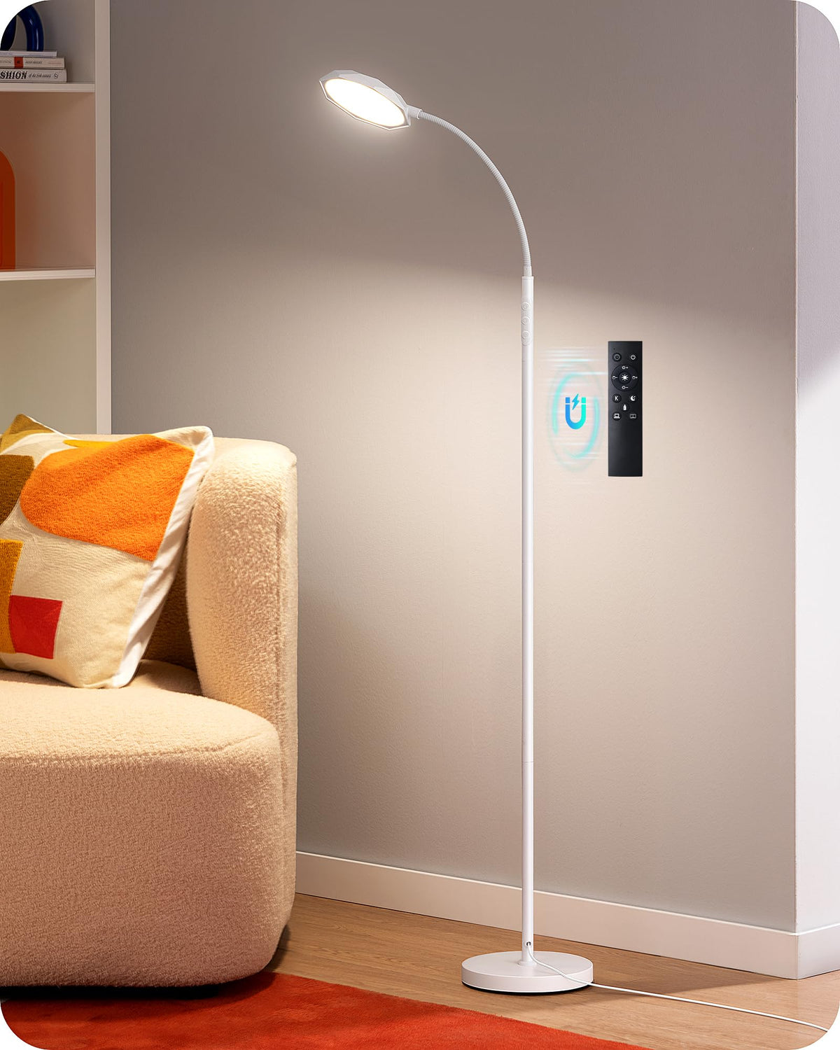 EDISHINE gooseneck floor lamp with remote control for easy lighting adjustments