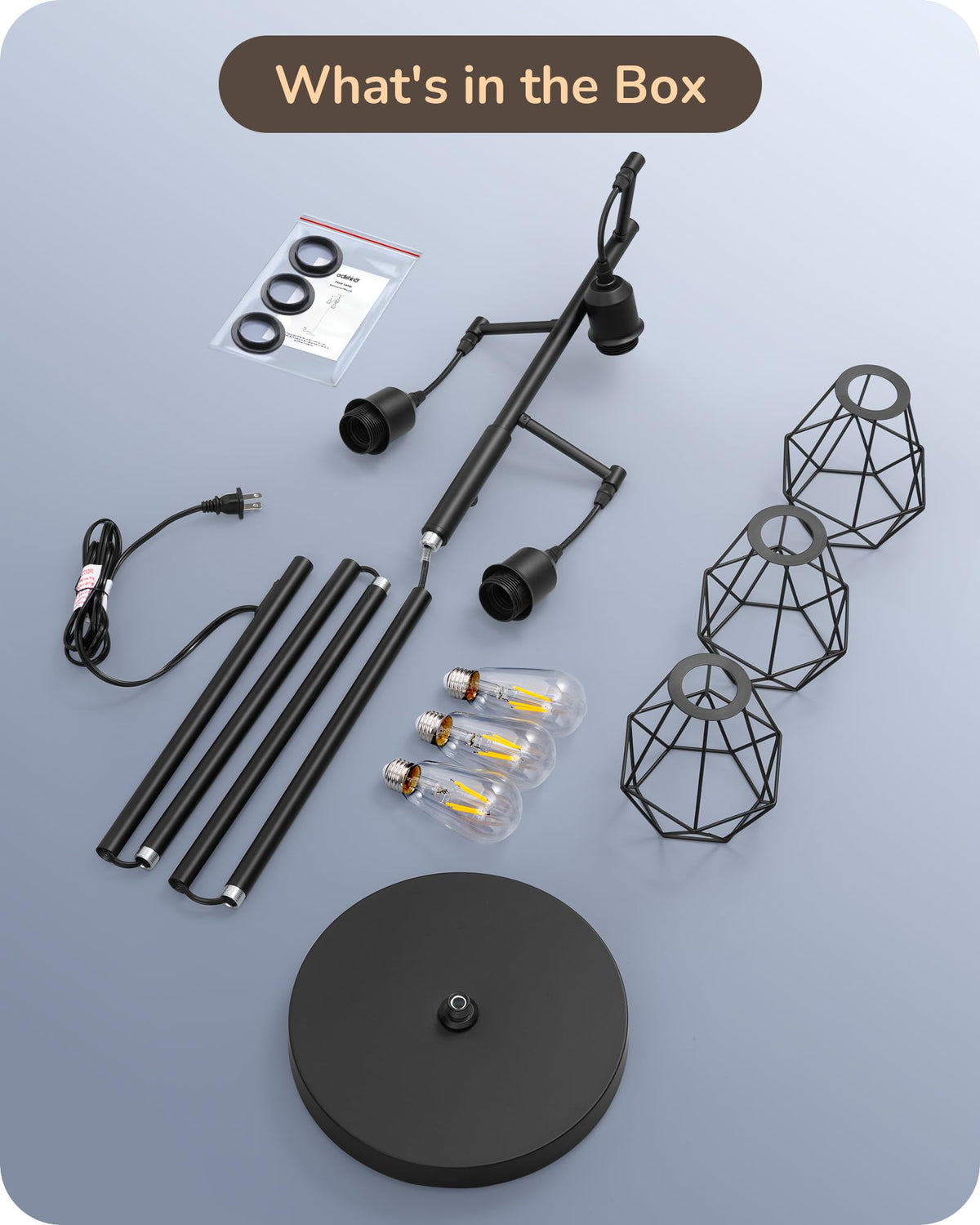 EDISHINE industrial-style floor lamp suits bedroom and office.
