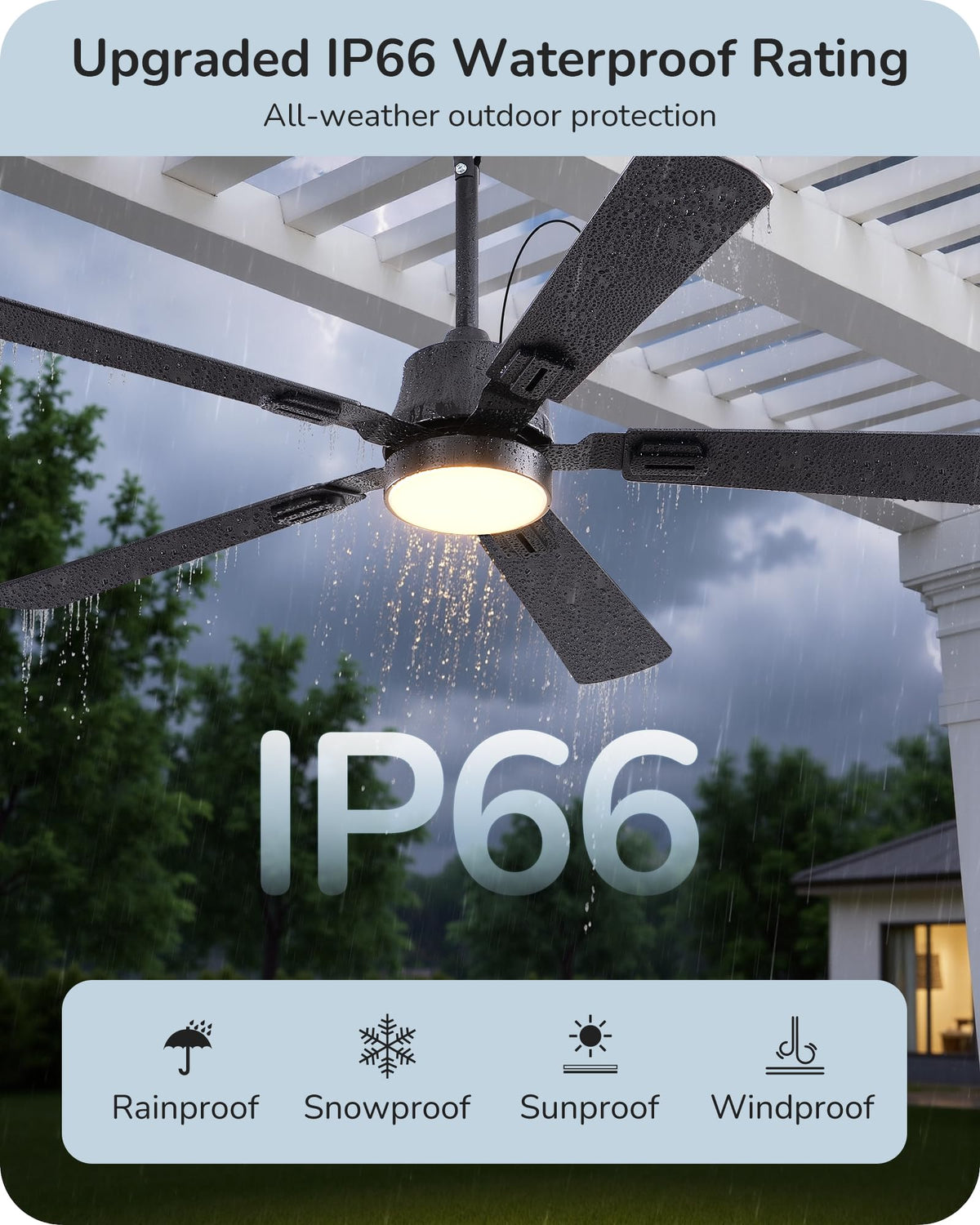 EDISHINE IP66 waterproof gazebo hanging fan stands up to outdoor conditions for year-round use