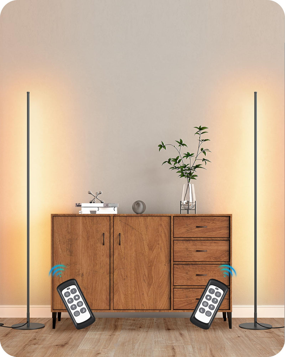 EDISHINE LED Corner Lamp set in black twin units for versatile living room lighting.