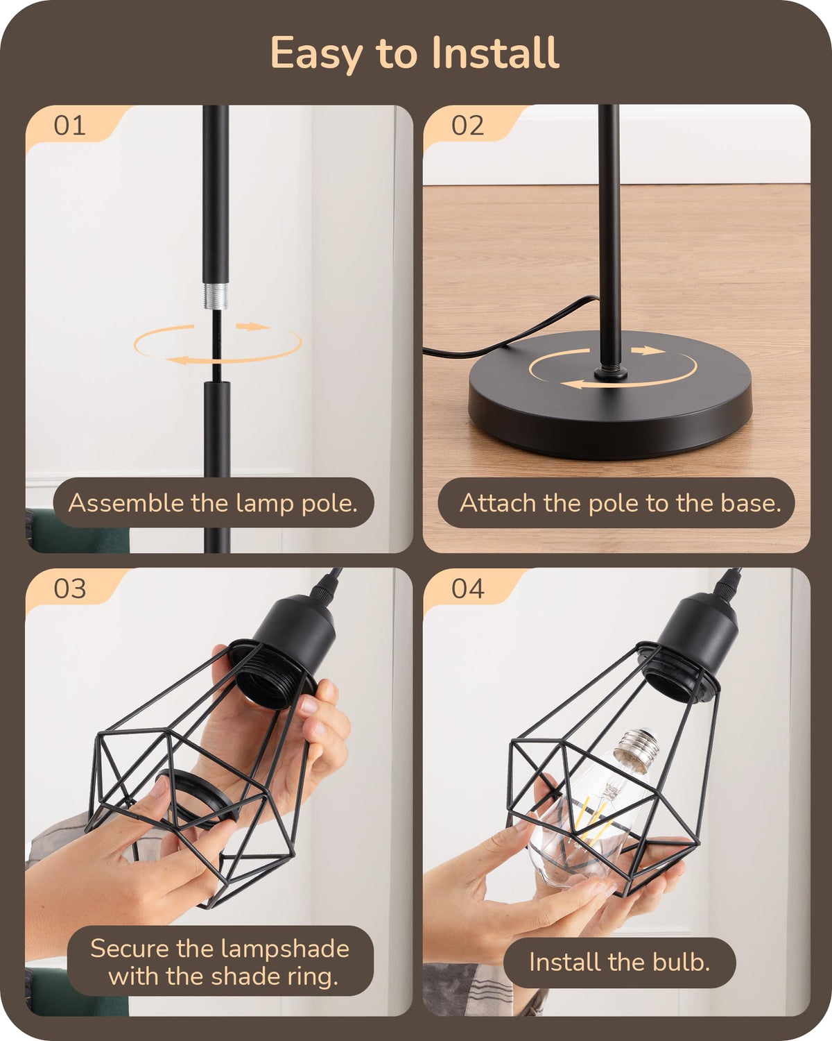 EDISHINE living room corner lamp creates warm ambiance.