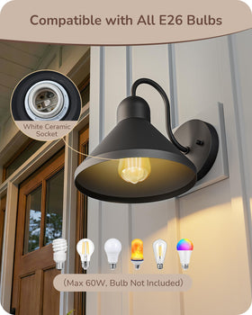 EDISHINE matte black wall sconce with backplate for secure outdoor mounting