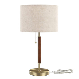EDISHINE mid-century table lamp with frosted bronze-wood base provides warm ambient lighting.