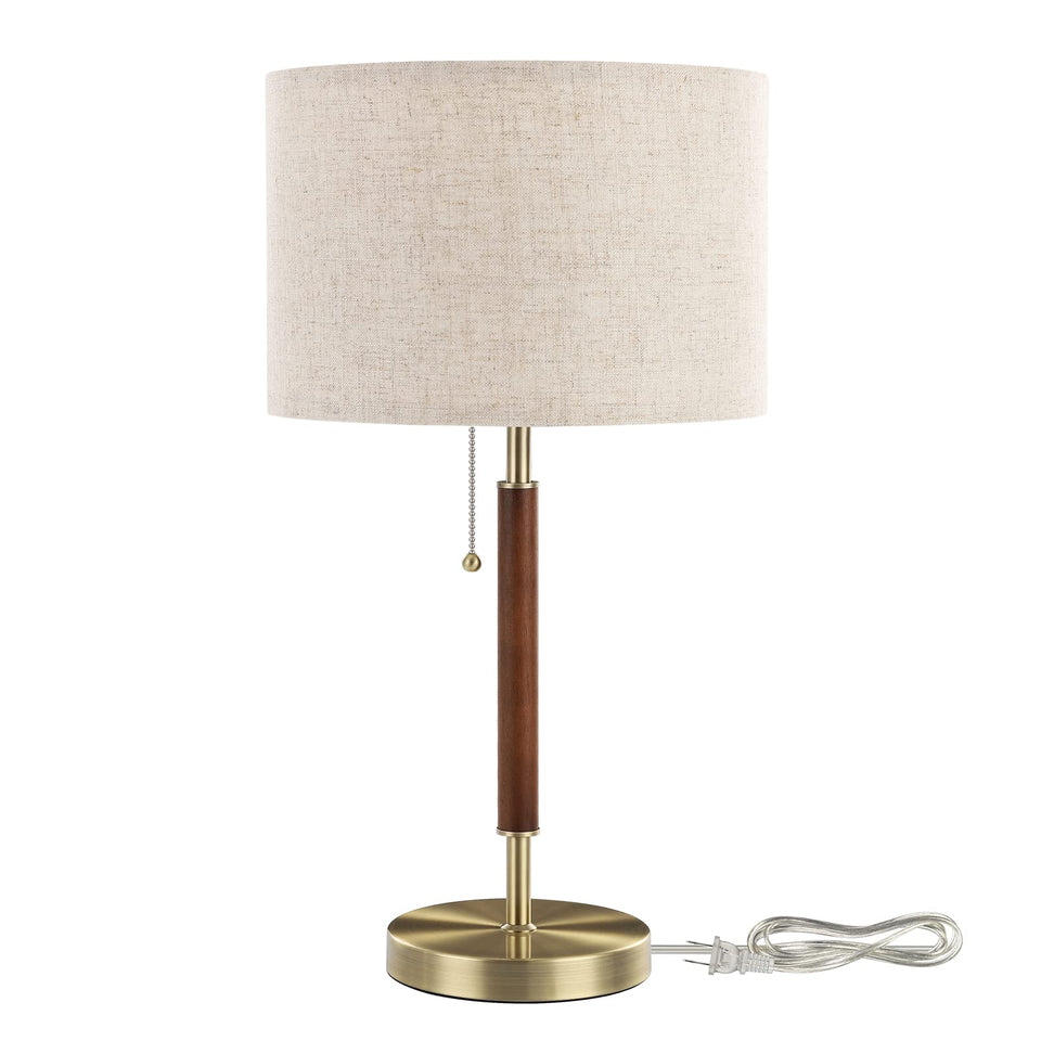 EDISHINE mid-century table lamp with frosted bronze-wood base provides warm ambient lighting.