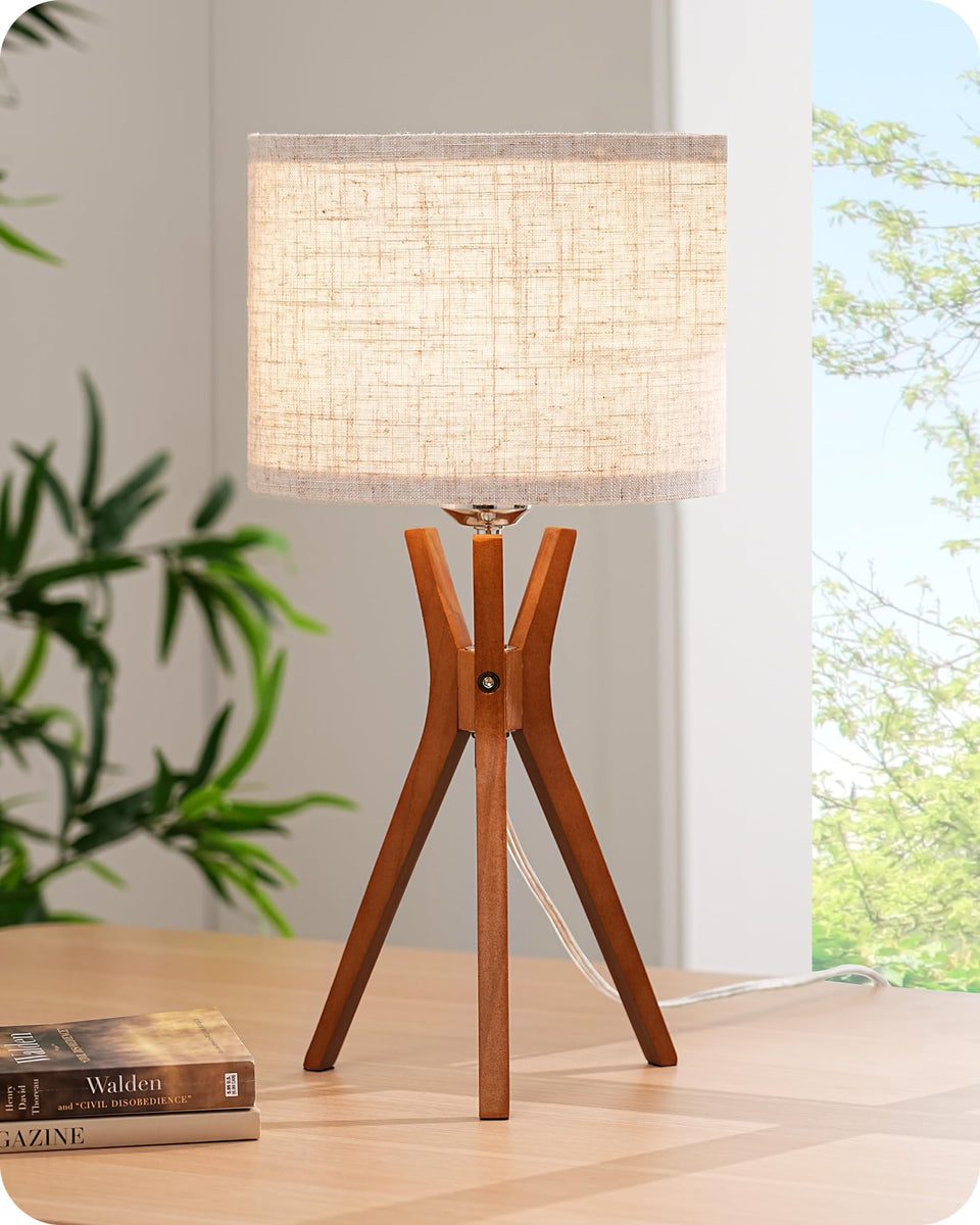 EDISHINE mid century table lamp with wood base adds warm ambience to living spaces