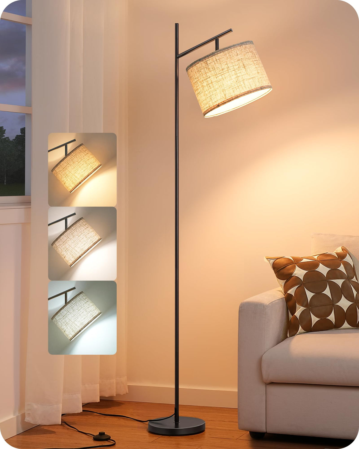 EDISHINE modern floor lamp arc head tilt for flexible reading lighting