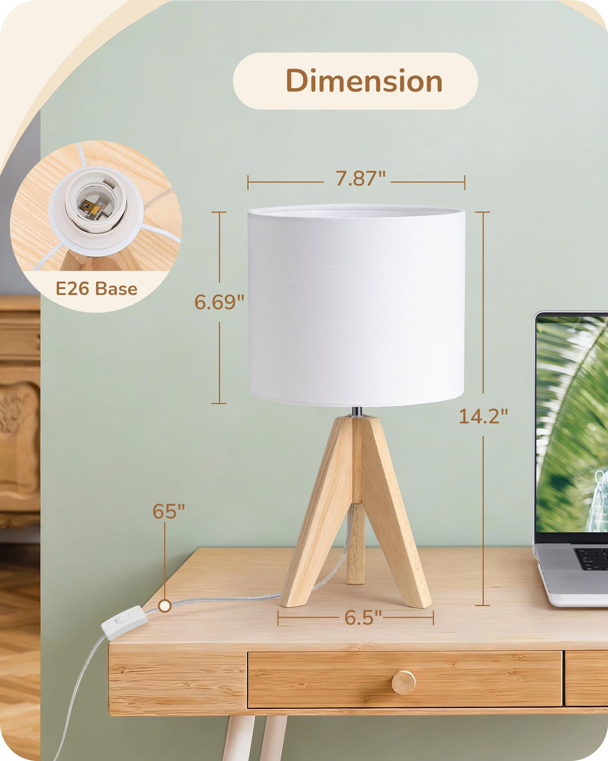 EDISHINE nightstand lamp space-saving design fits small desks