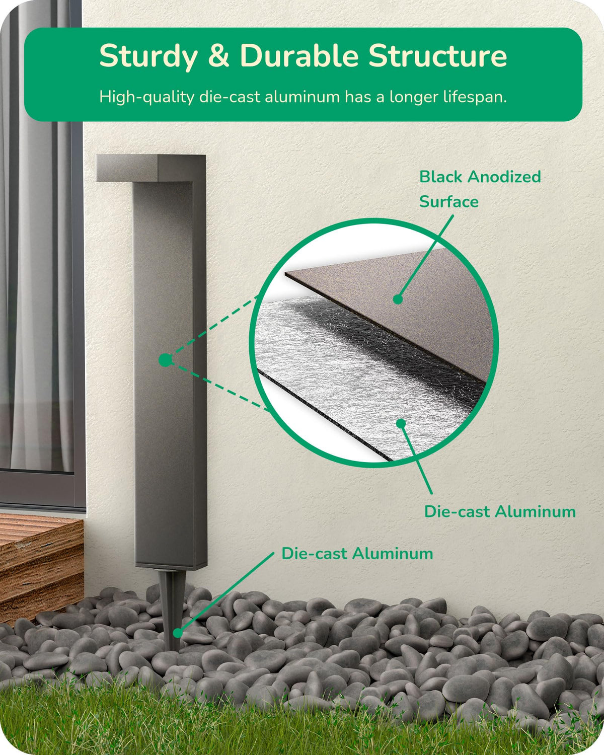 EDISHINE walkway light provides a 6.4 ft beam for even path illumination.