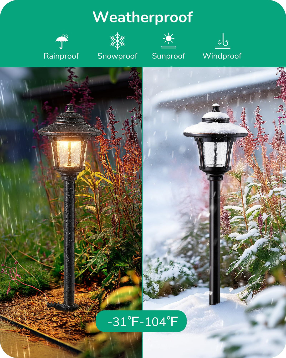 EDISHINE seeded-glass landscape light casts soft glow along driveways.