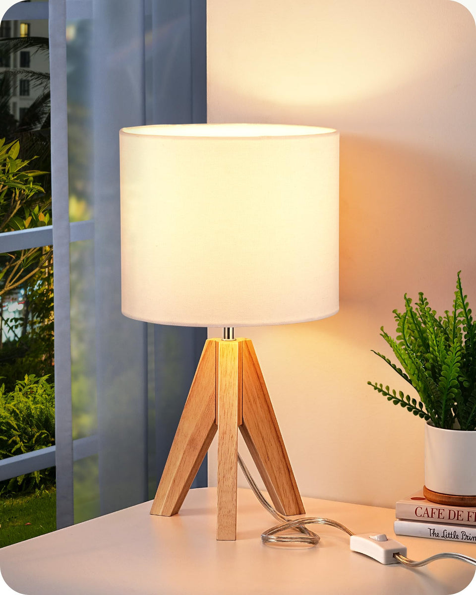 EDISHINE small cute table lamp with wood tripod adds warm bedside ambiance