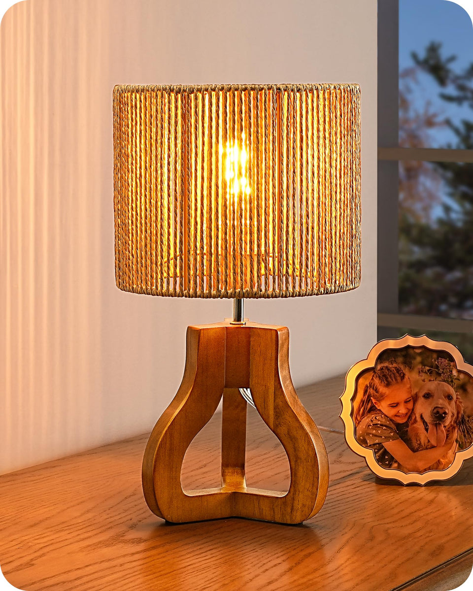 EDISHINE small table lamp with rose wood tripod for warm bedroom lighting