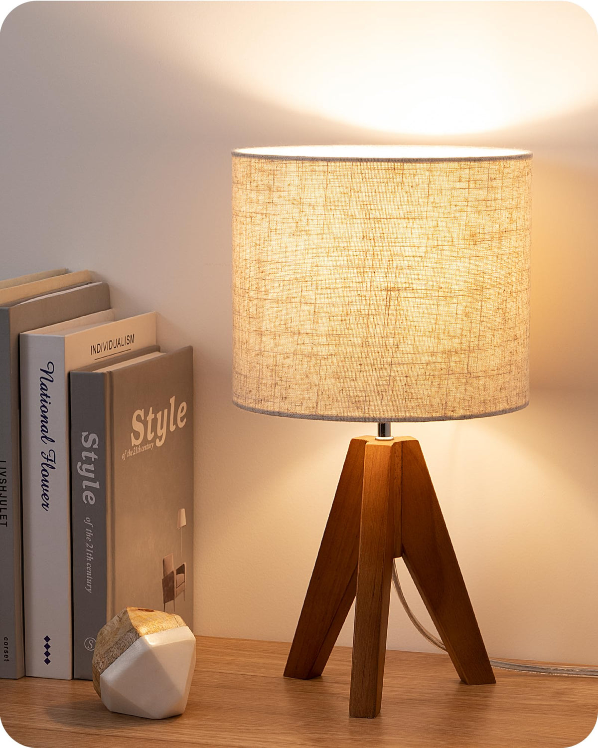 EDISHINE Tripod Table Lamp base with sturdy wooden legs for stable bedside lighting.