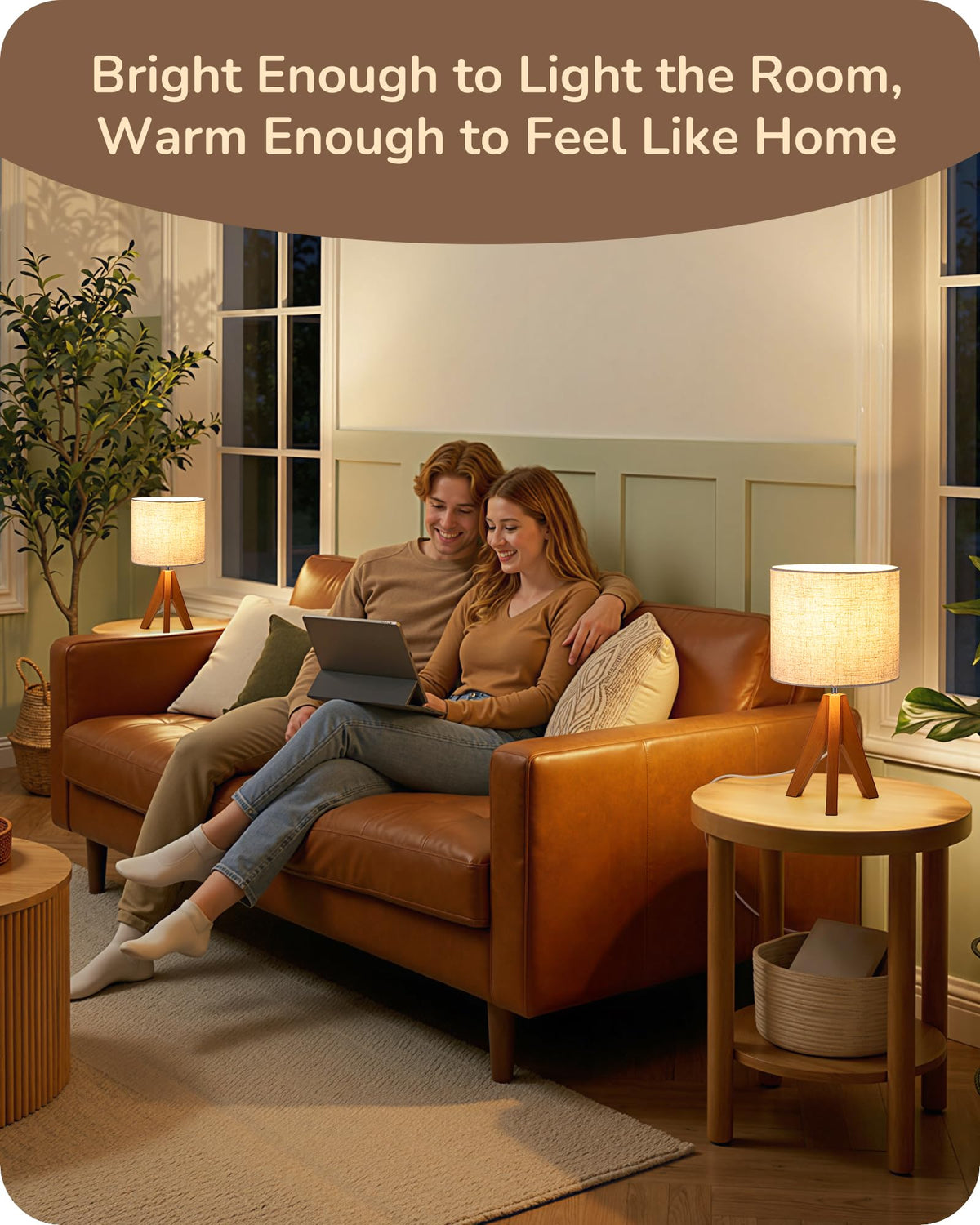 EDISHINE Tripod Table Lamp compact 14.2 inch height saves space.