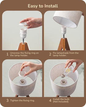 EDISHINE Tripod Table Lamp with E26 socket compatible with various bulbs.