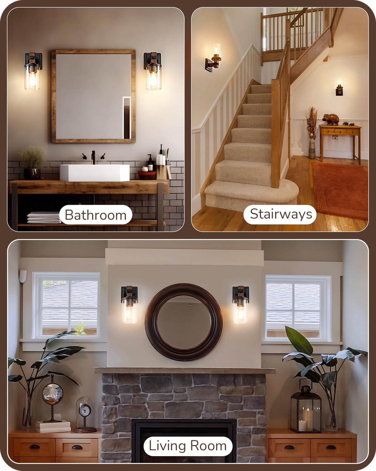 EDISHINE wall lamp black matte finish adds modern contrast above mirrors.